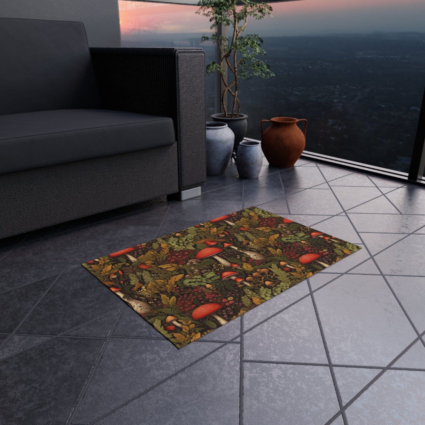 Red Cottagecore Mushroom Rug