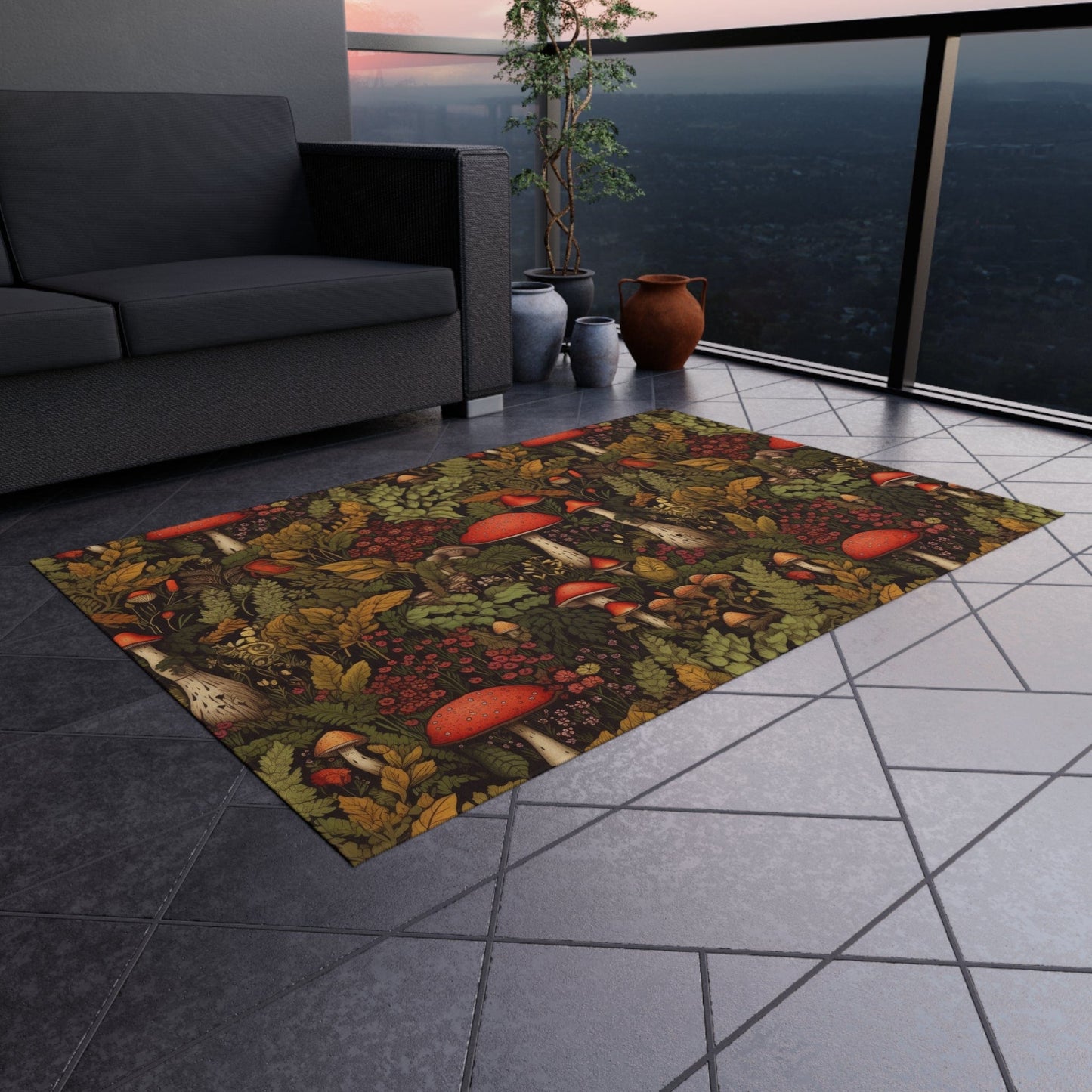 Red Cottagecore Mushroom Rug