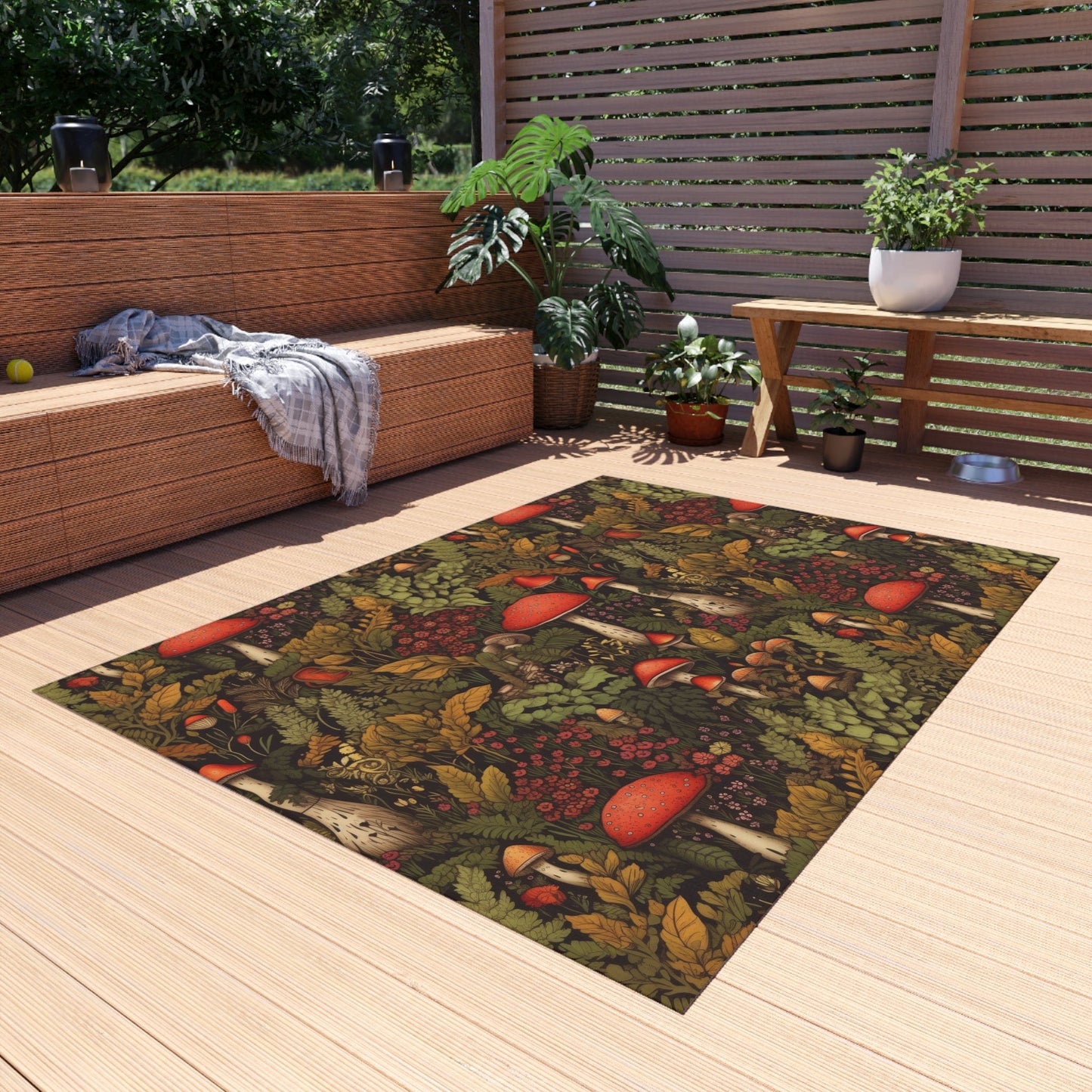 Red Cottagecore Mushroom Rug