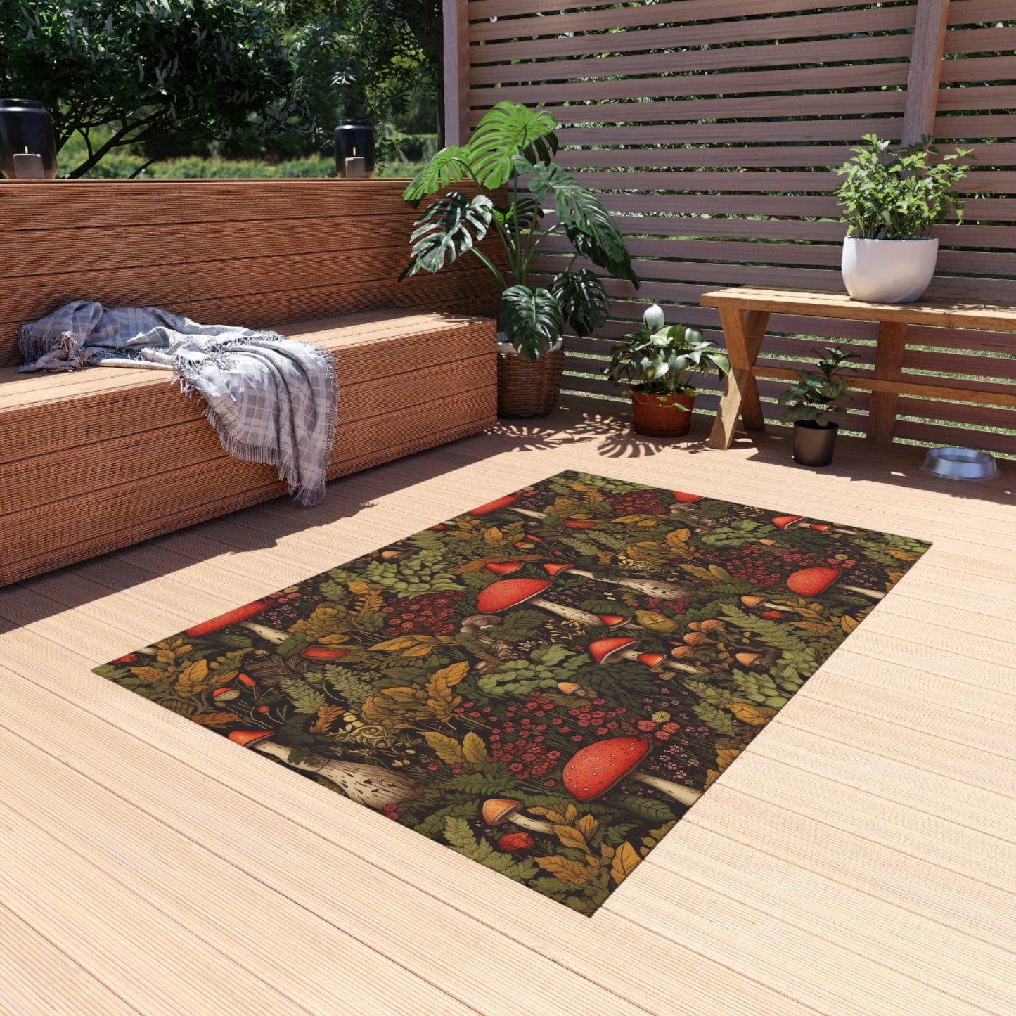 Red Cottagecore Mushroom Rug