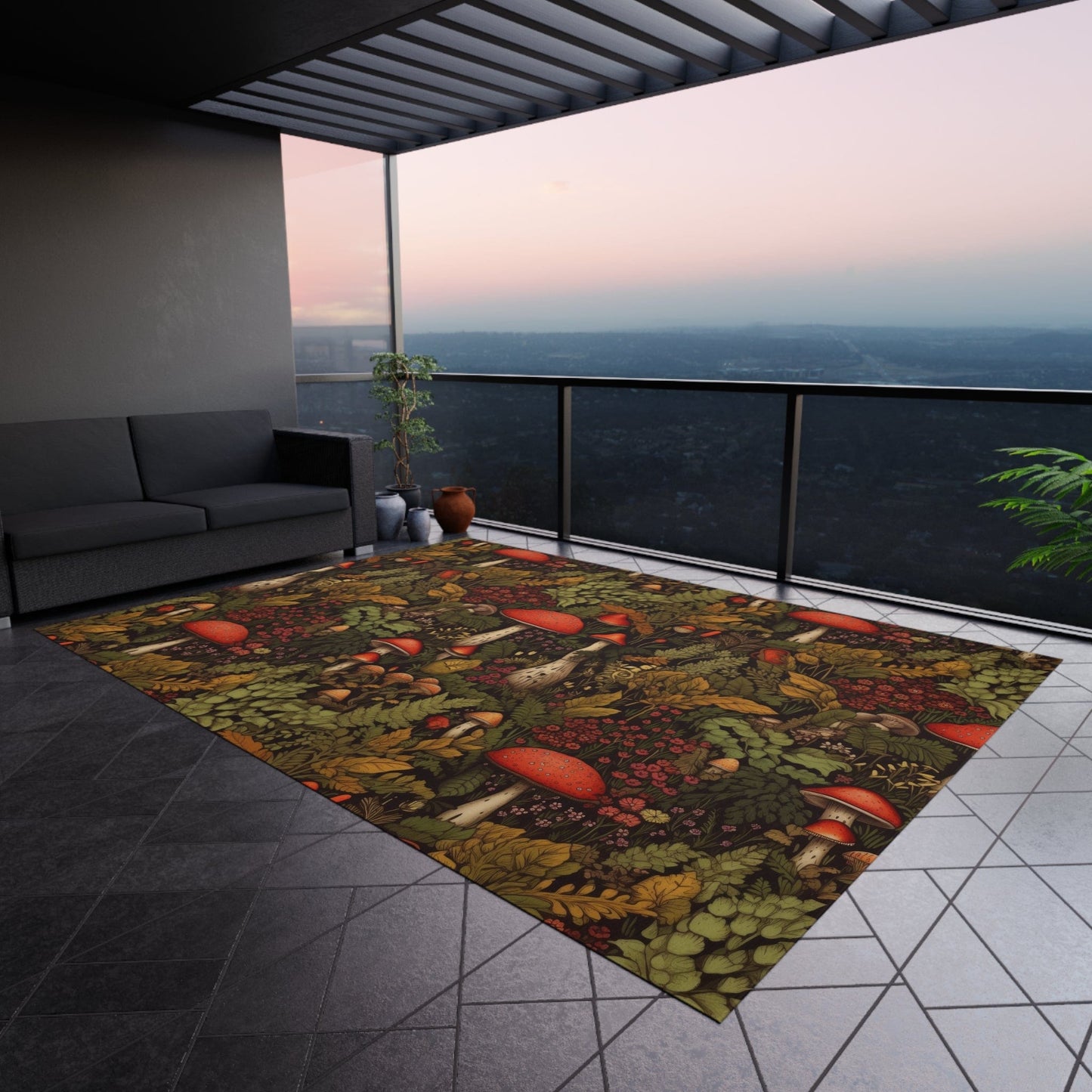 Red Cottagecore Mushroom Rug