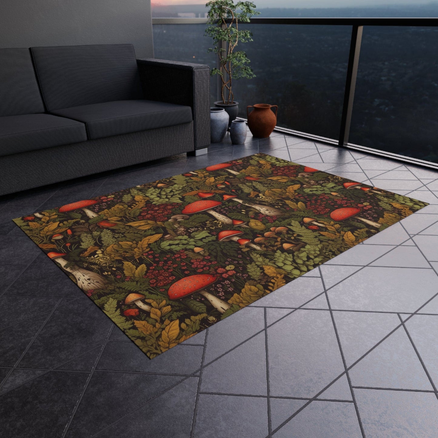 Red Cottagecore Mushroom Rug