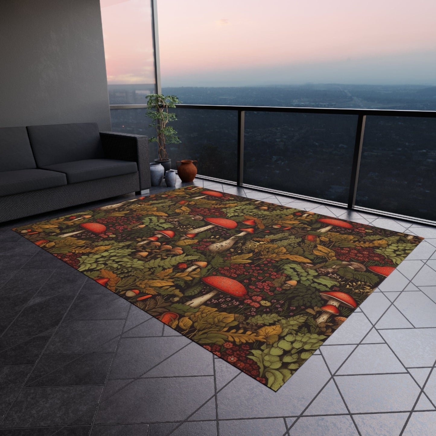 Red Cottagecore Mushroom Rug