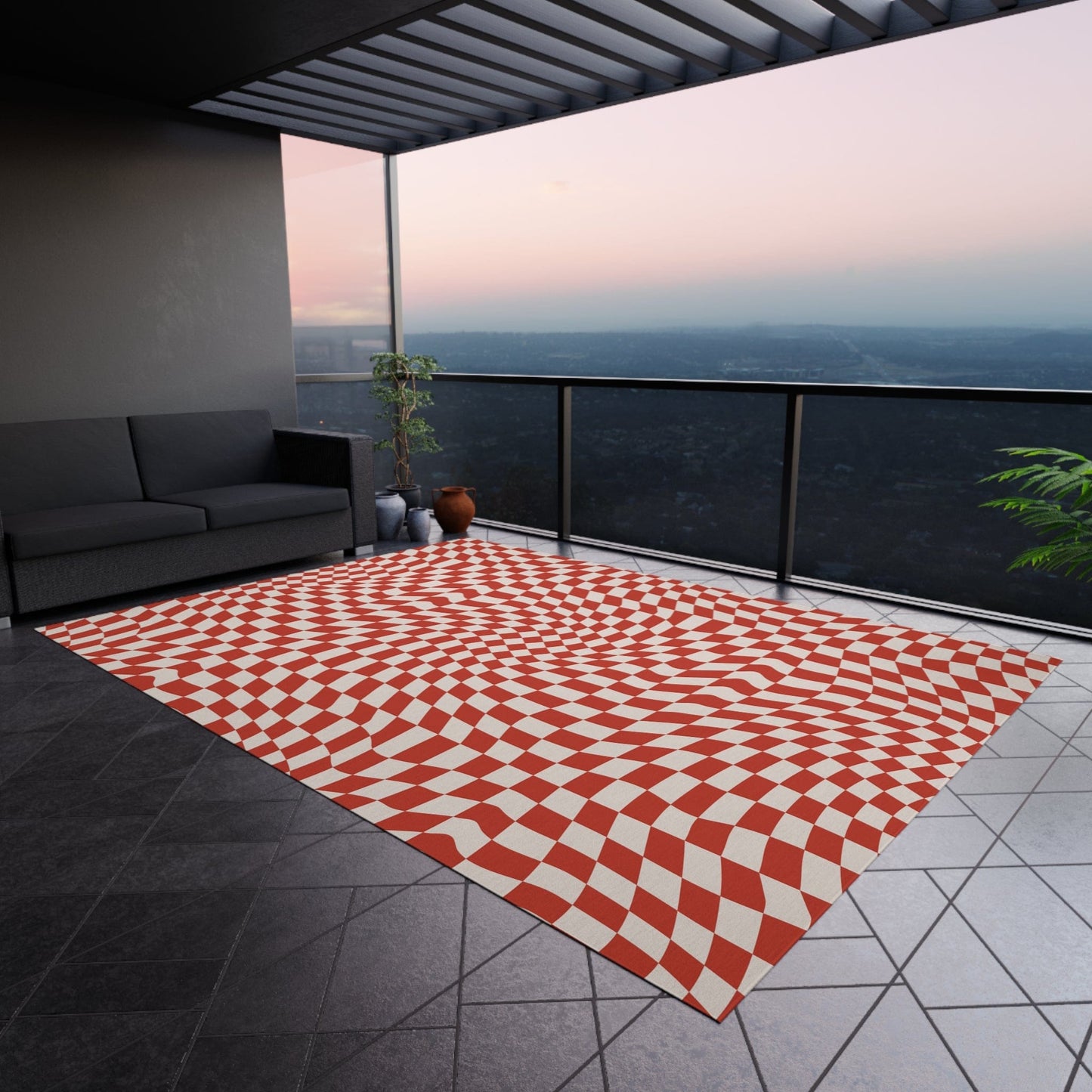 Groovy Red Checkered Rug