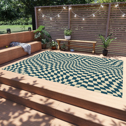 Wavy Blue Checkered Rug