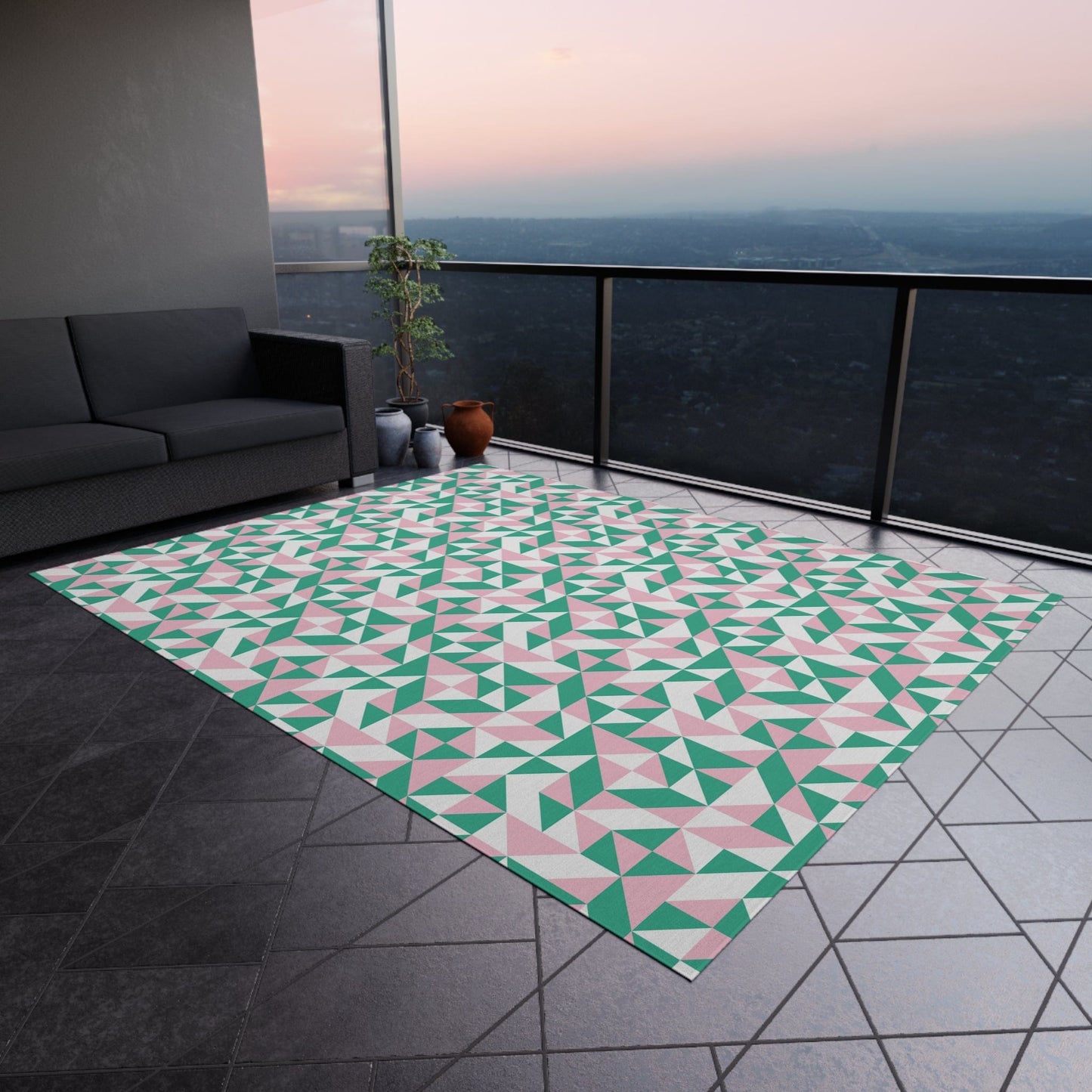 Green and Pink Geometric Rug