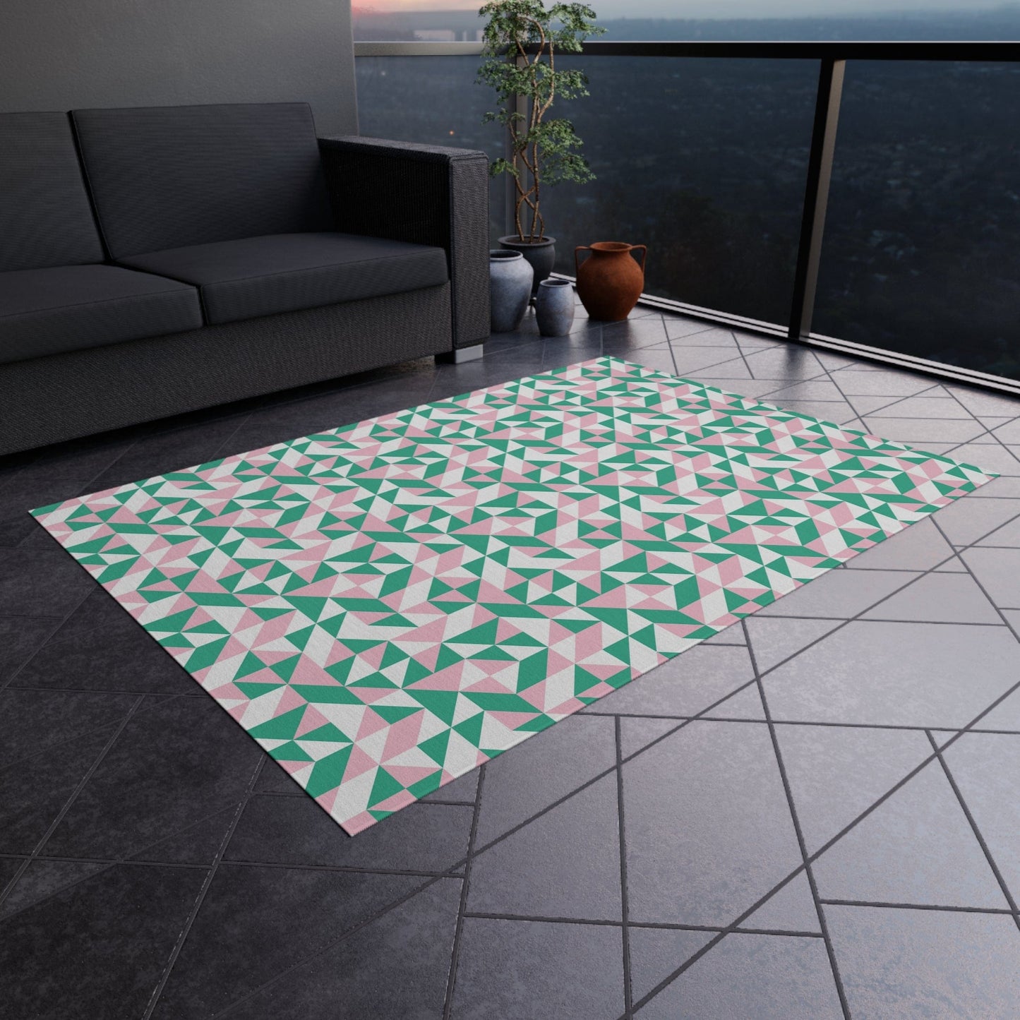 Green and Pink Geometric Rug