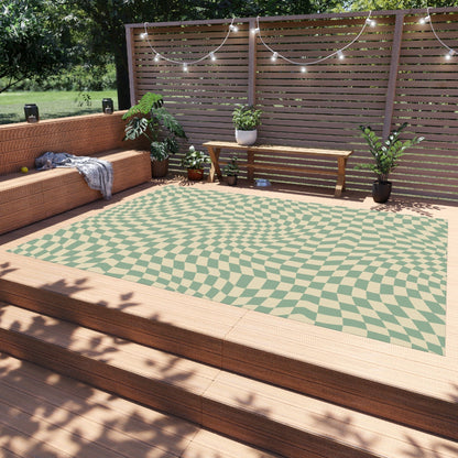 Groovy Teal Green Checkered Rug