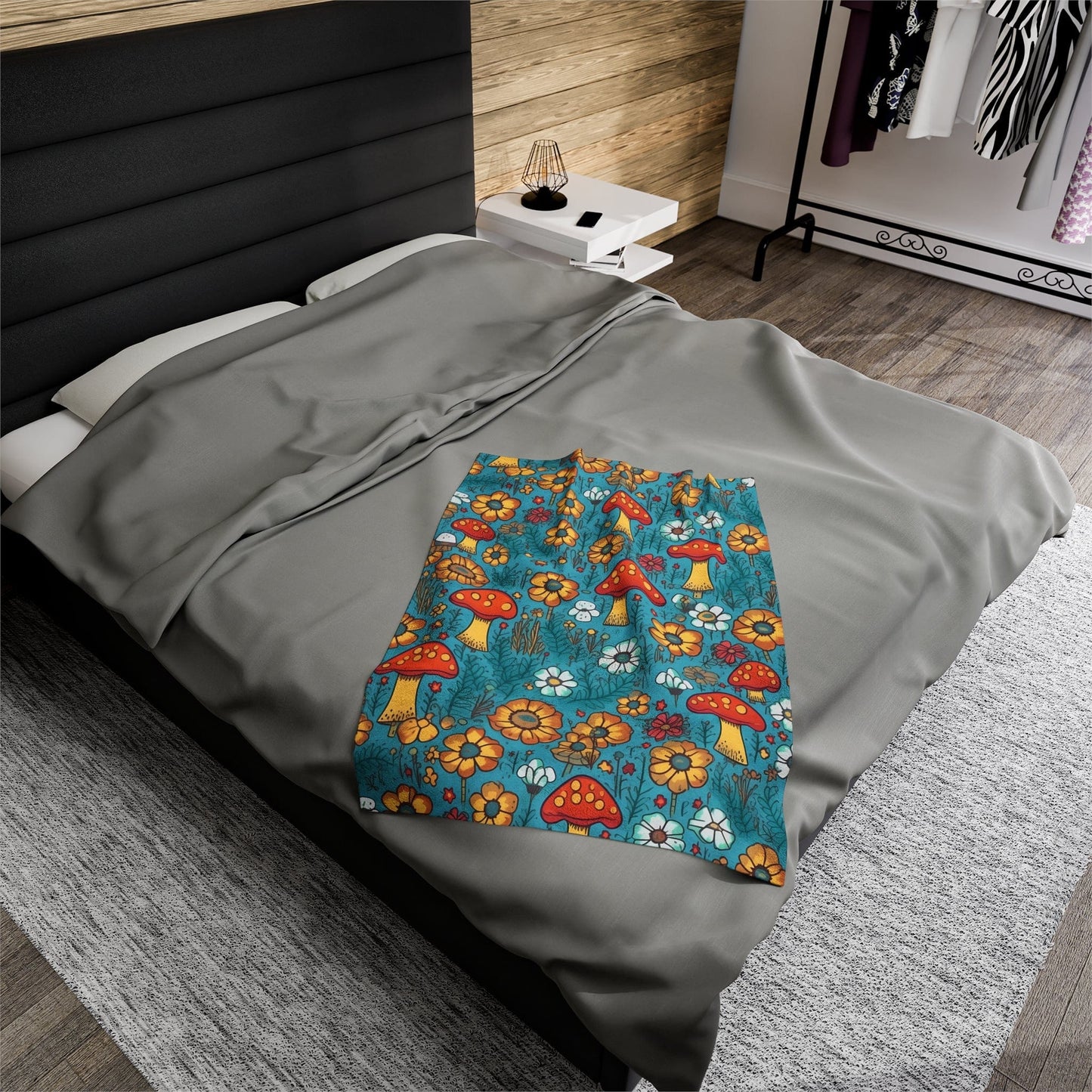 Cute Blue Mushroom Throw Blanket