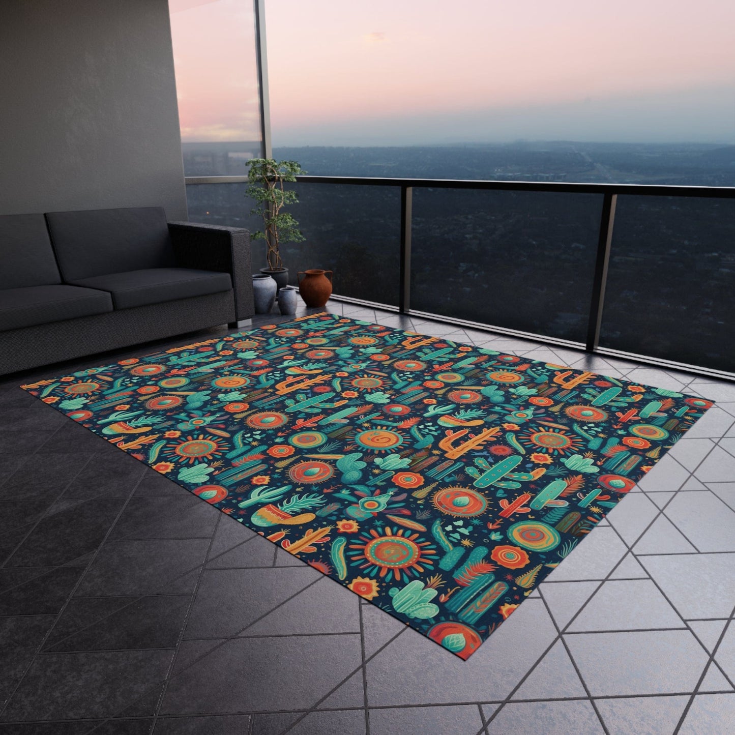 Colorful Southwestern Cactus Rug