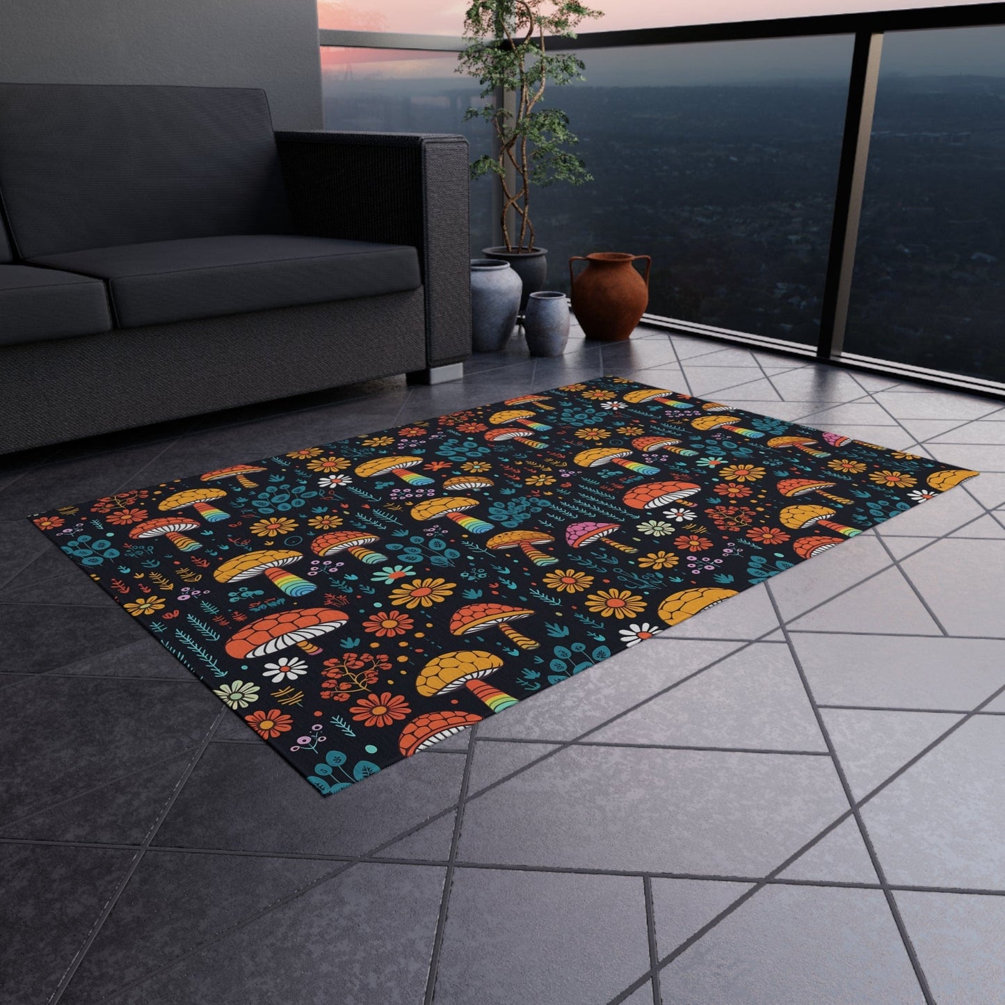 Colorful Mushroom Rug