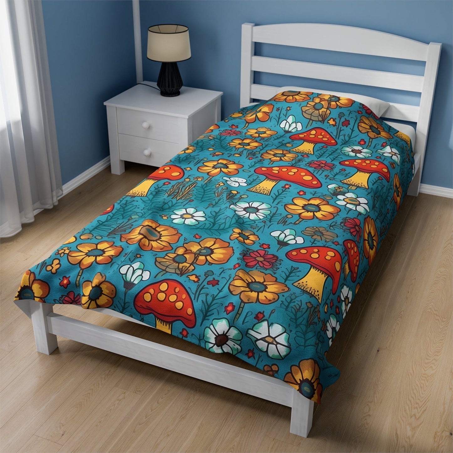 Cute Blue Mushroom Throw Blanket