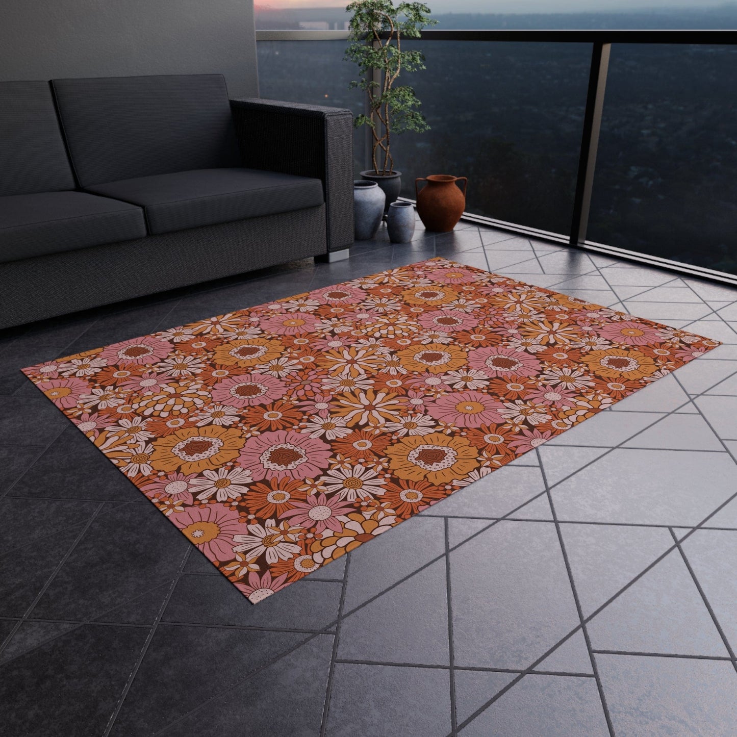 Pink Floral Groovy Rug