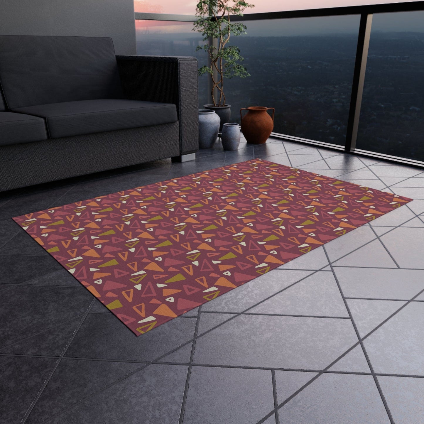 Maroon Geometric Rug