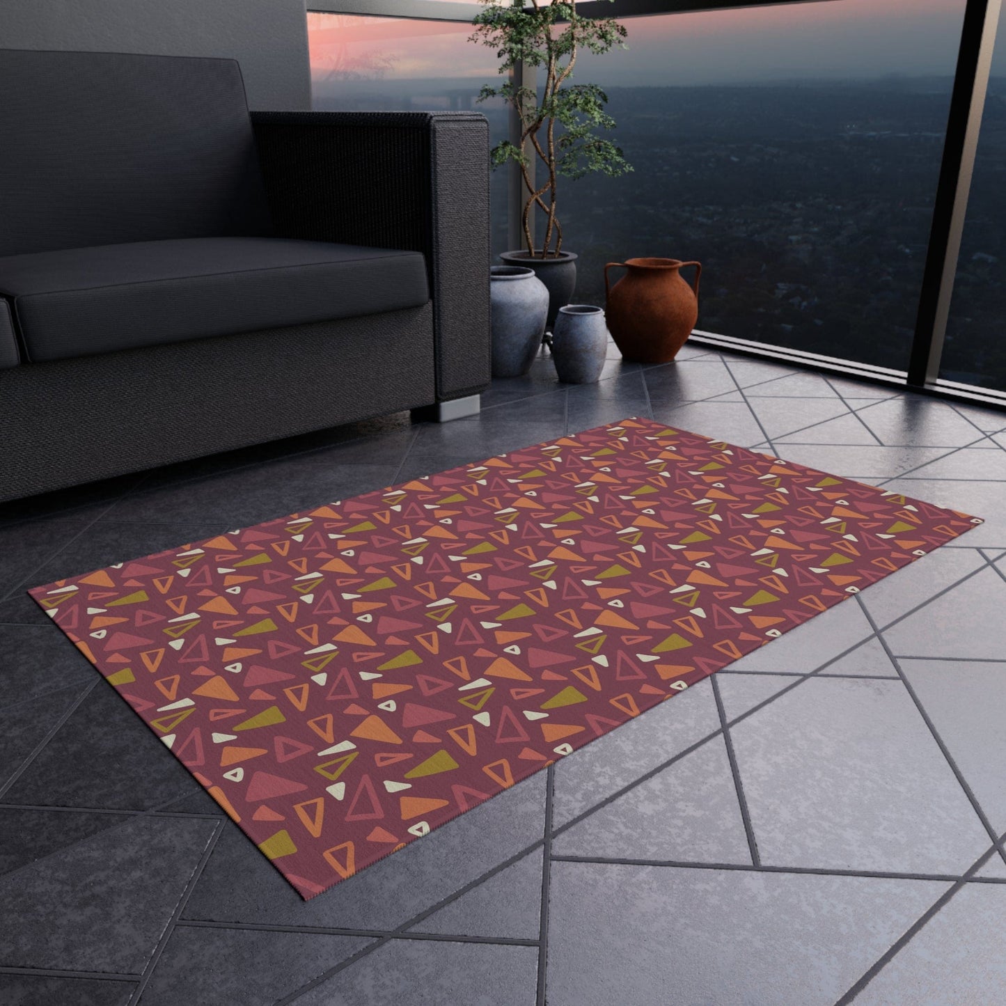 Maroon Geometric Rug