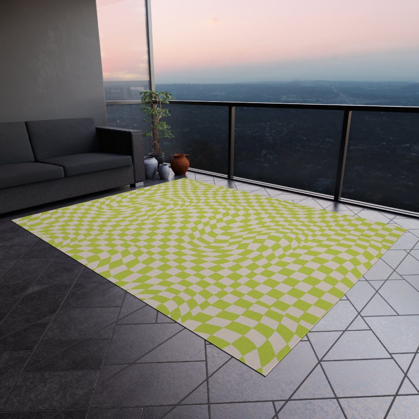 Groovy Green Checkered Rug