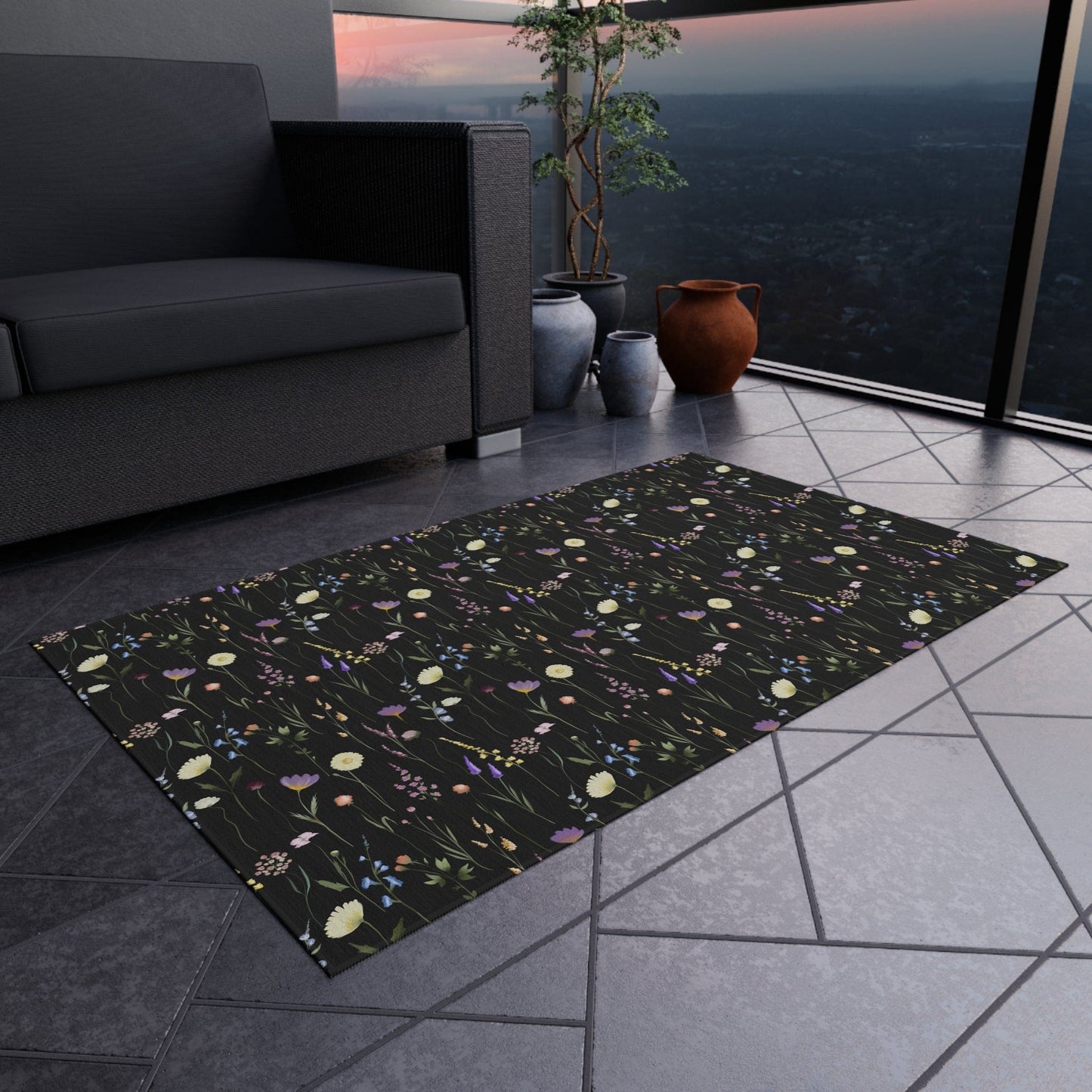 Colorful Dark Wildflower Rug