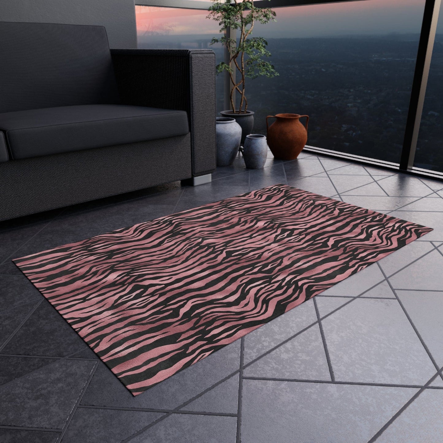 Pink Tiger Print Rug