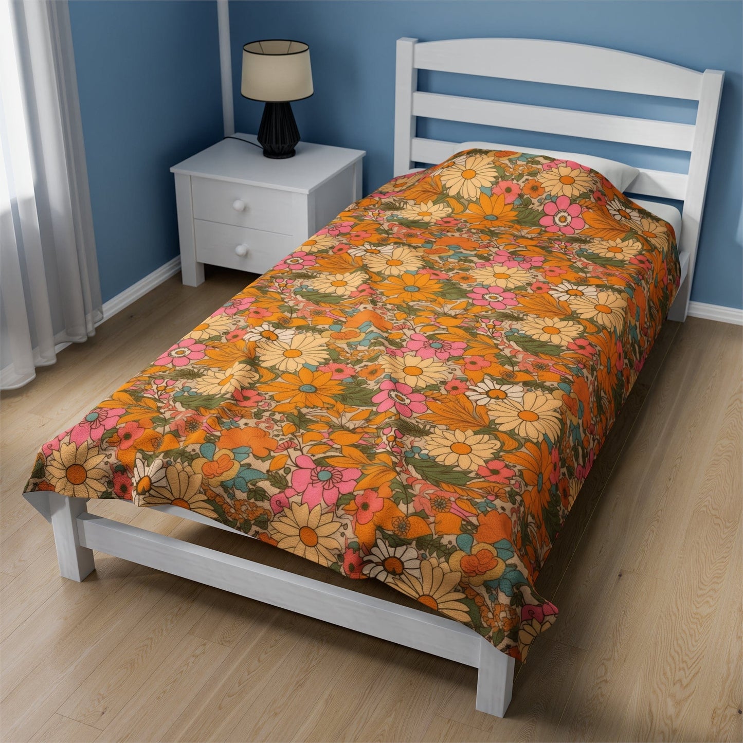 Orange Flower Hippie Throw Blanket