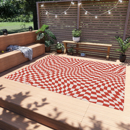 Groovy Red Checkered Rug