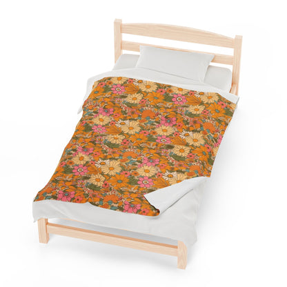 Orange Flower Hippie Throw Blanket