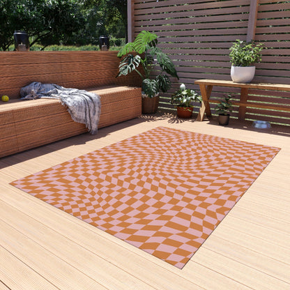 Groovy Pink and Red Checkered Rug