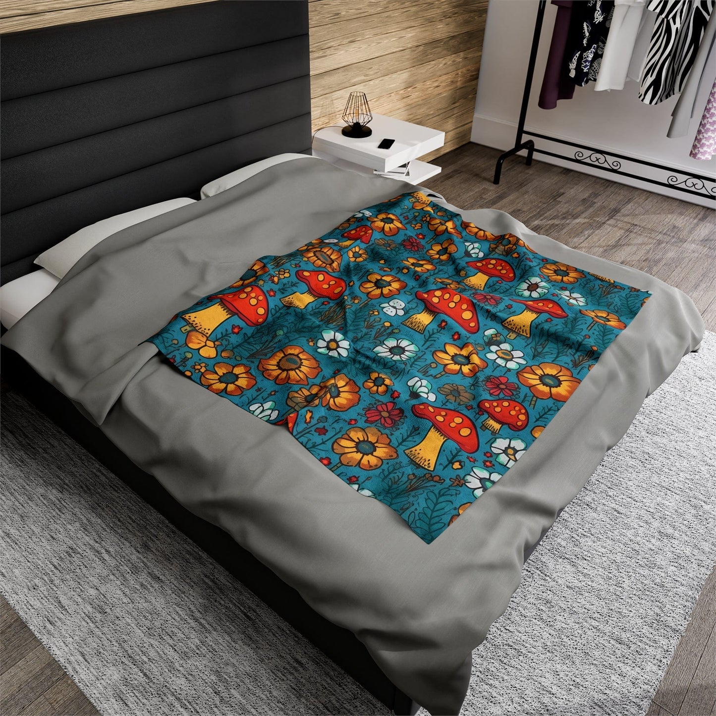 Cute Blue Mushroom Throw Blanket