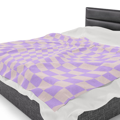 Retro Purple Checkered Throw Blanket