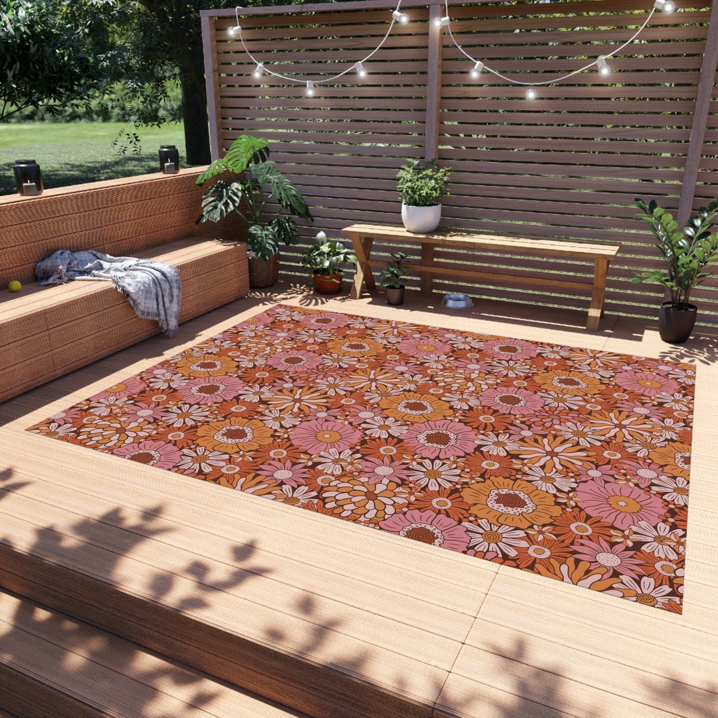 Pink Floral Groovy Rug