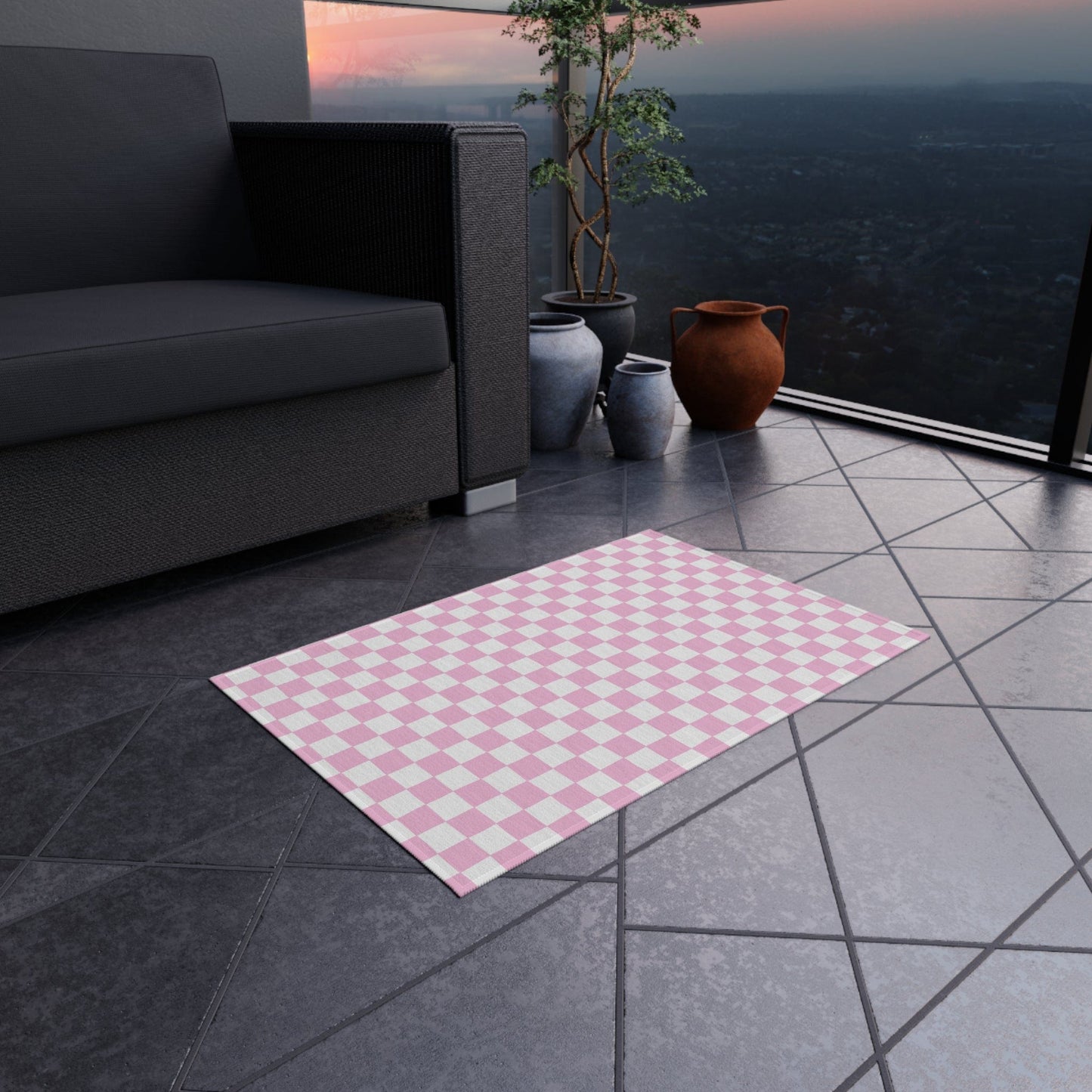 Pink Checkered Rug