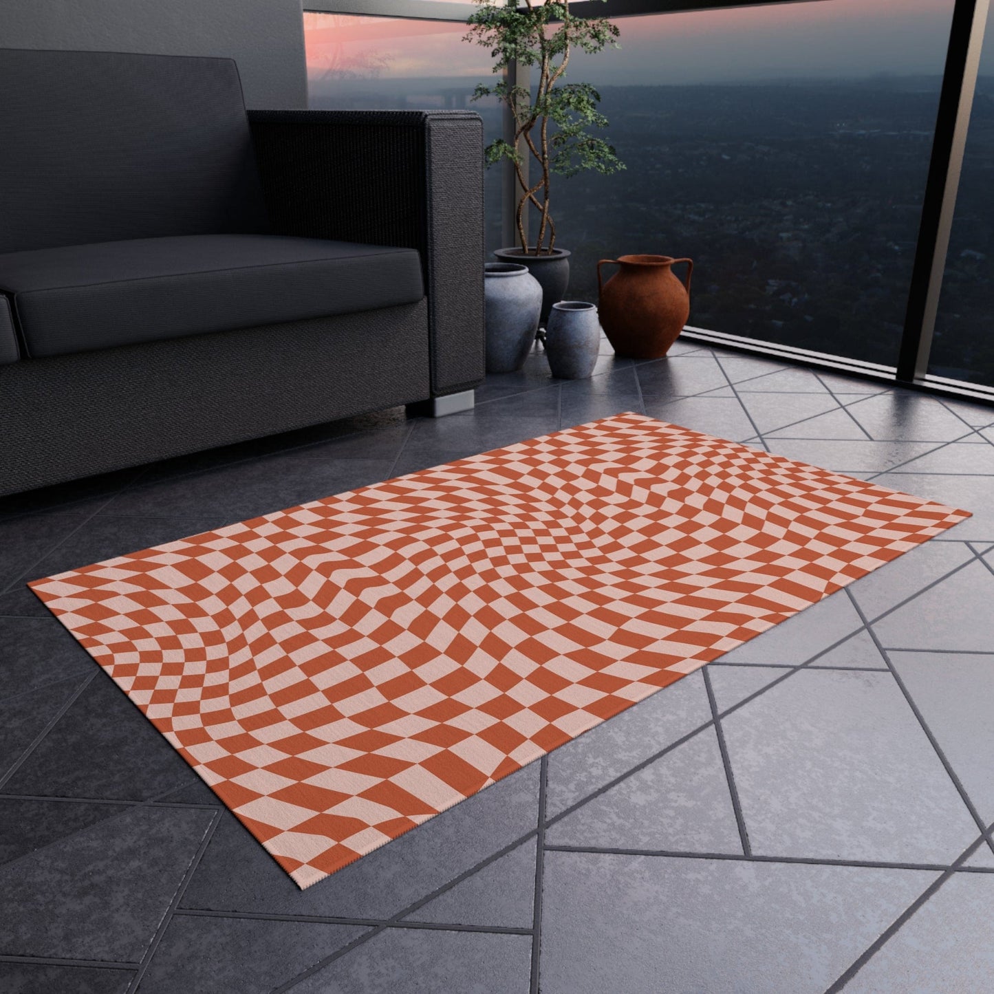 Wavy Red Checkered Rug