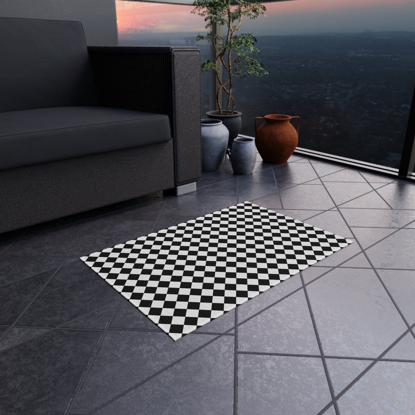 Black Checkered Rug