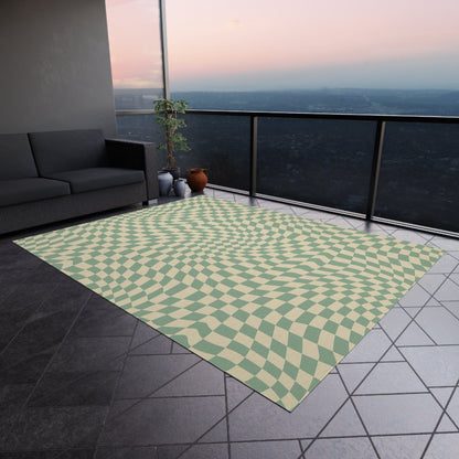 Groovy Teal Green Checkered Rug