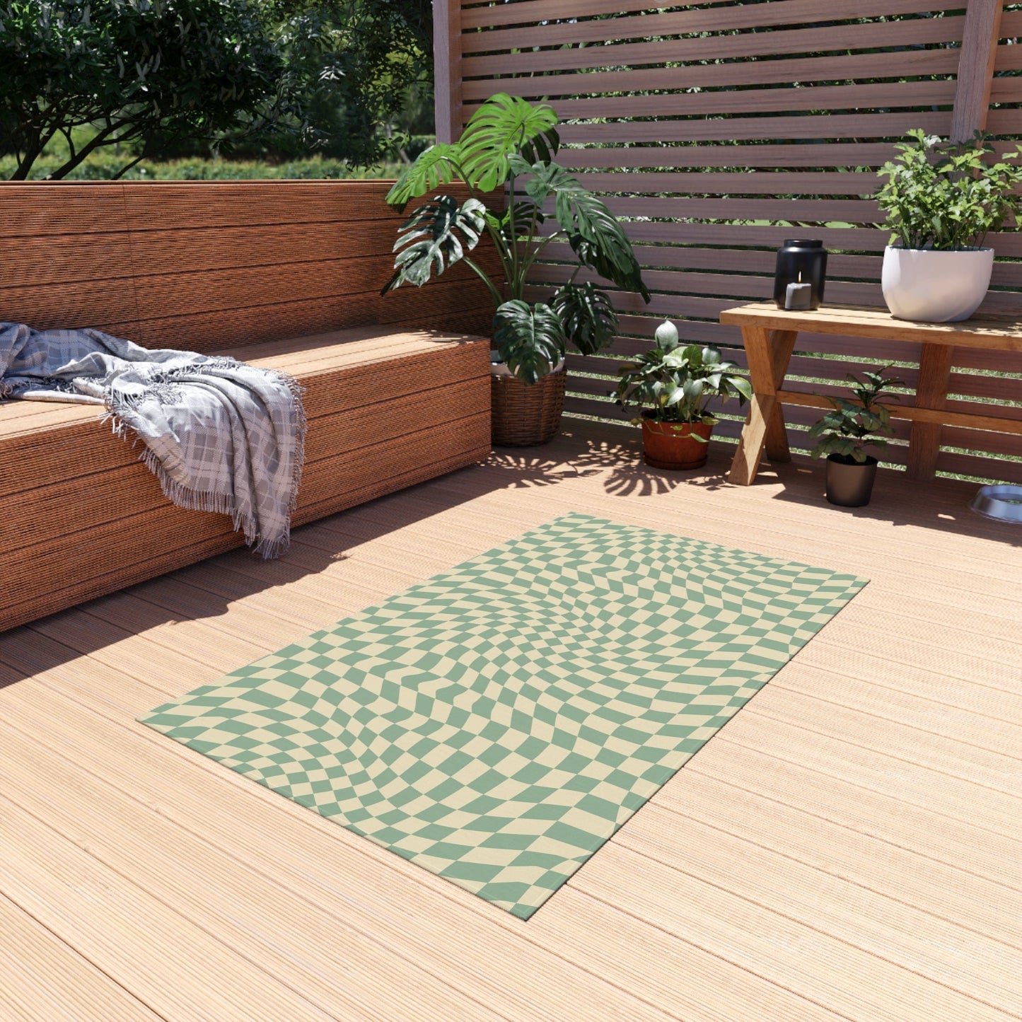 Groovy Teal Green Checkered Rug