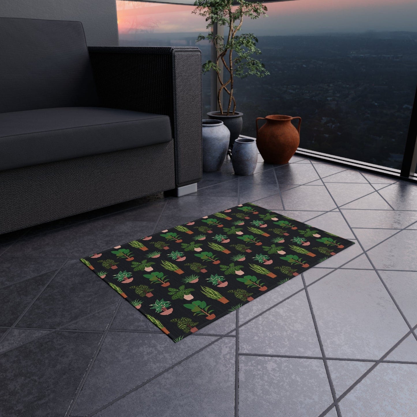 Black Plant Rug