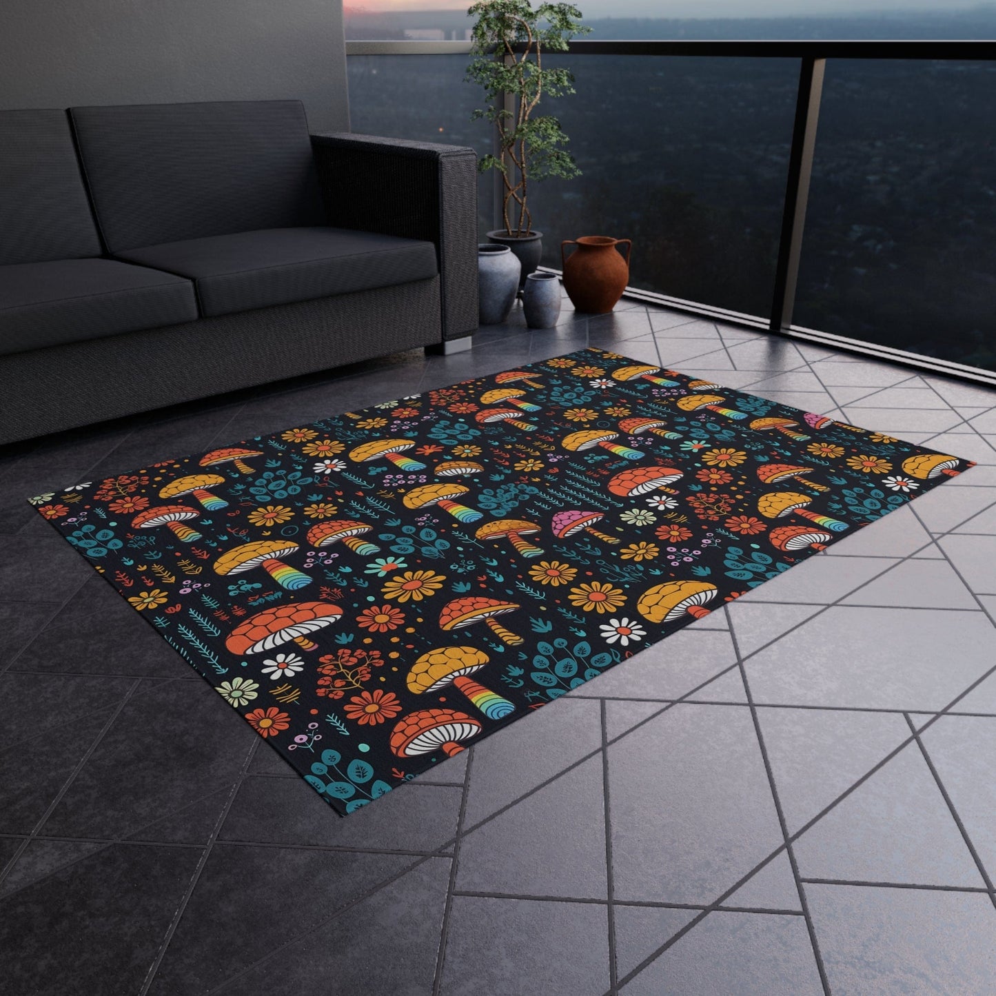 Colorful Mushroom Rug