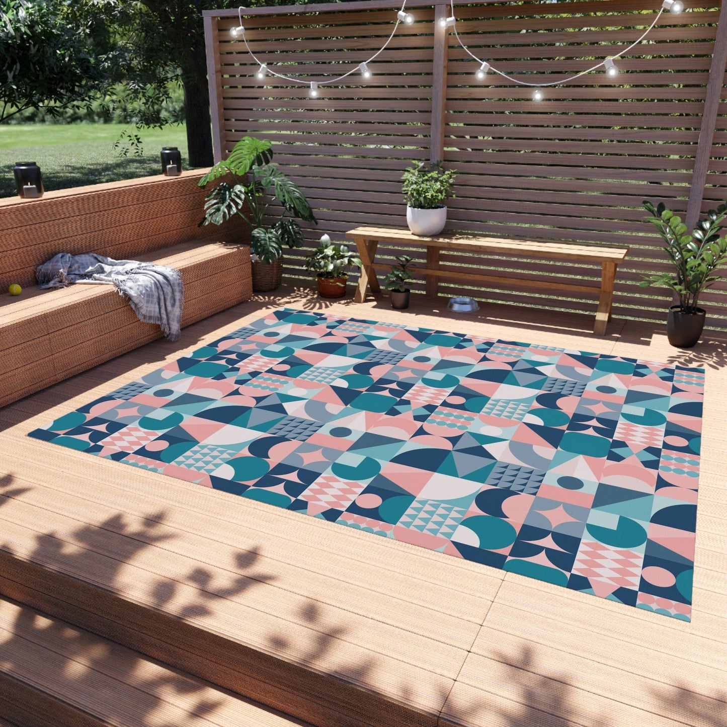 Blue and Pink Geometric Rug