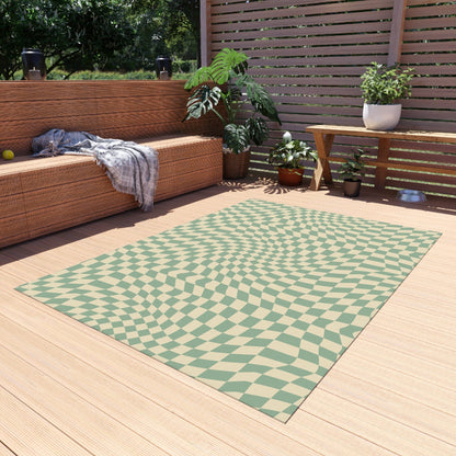 Groovy Teal Green Checkered Rug