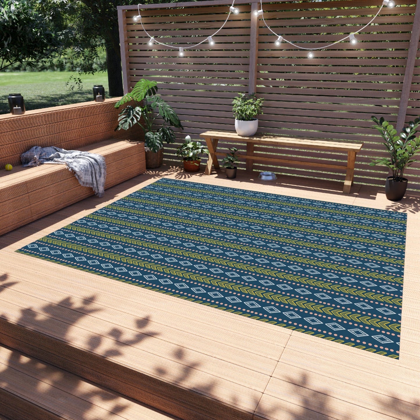 Green Blue Geometric Rug