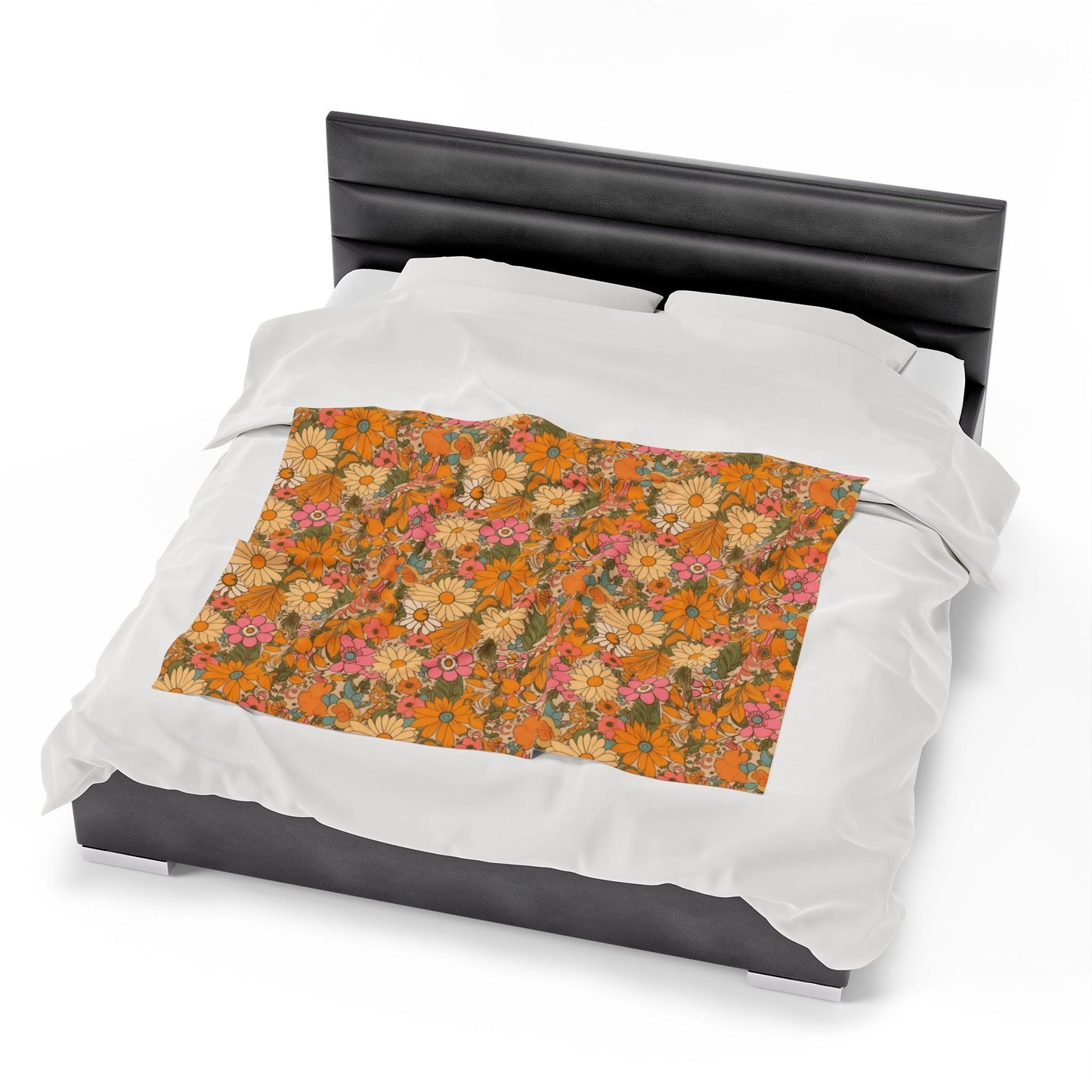 Orange Flower Hippie Throw Blanket