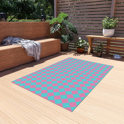 Blue Pink Checkered Rug