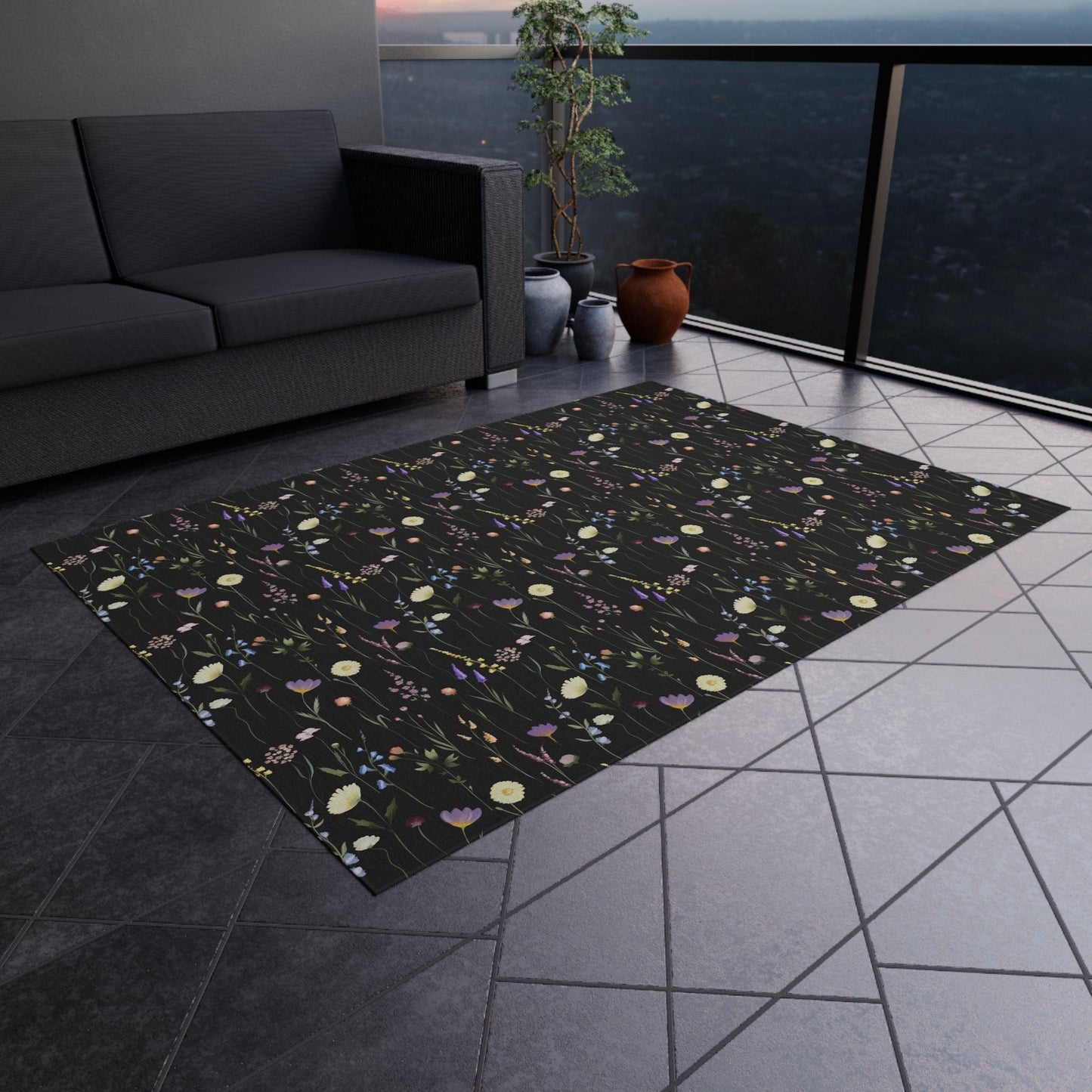 Colorful Dark Wildflower Rug