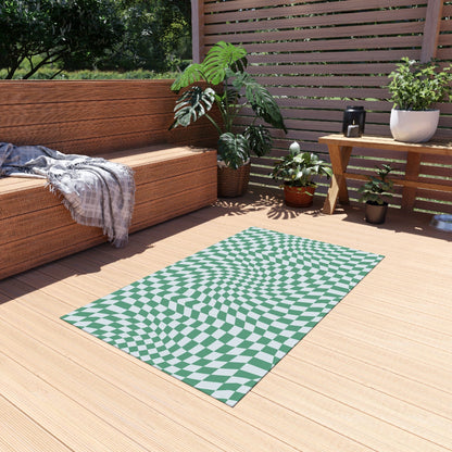 Retro Blue Checkered Rug