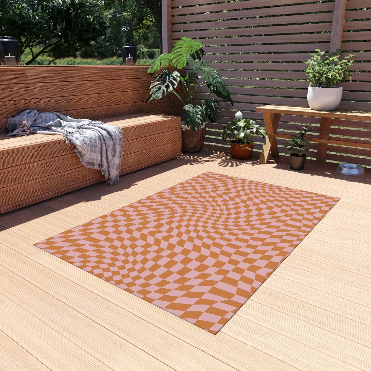 Groovy Pink and Red Checkered Rug