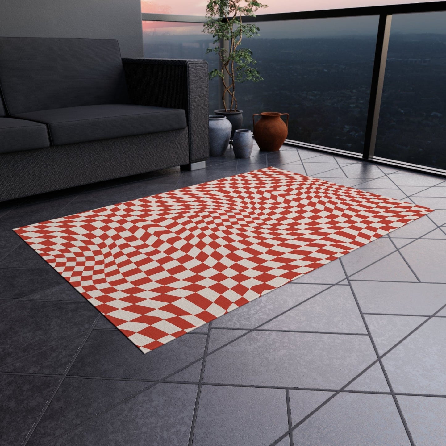 Groovy Red Checkered Rug