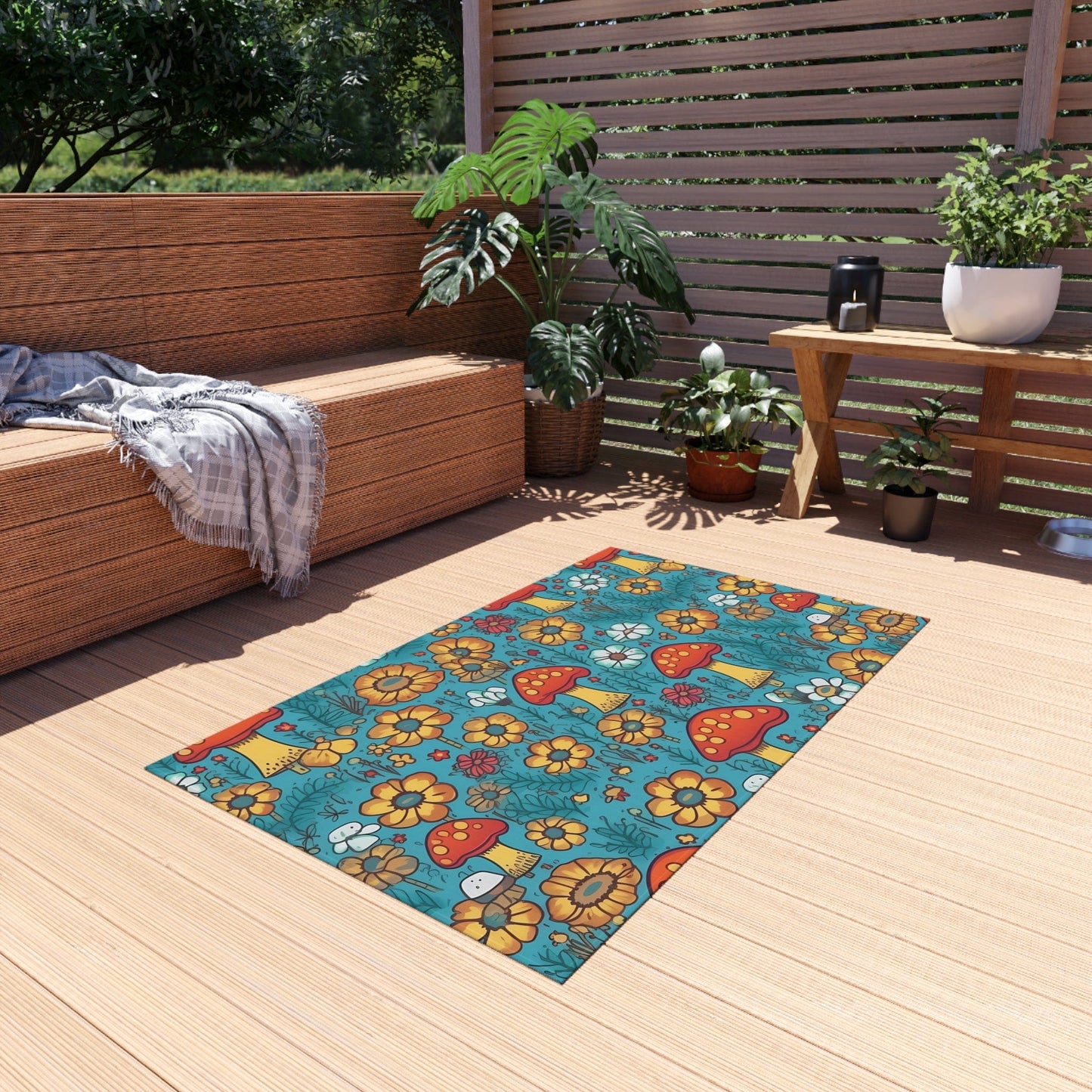 Colorful Mushroom Flower Rug