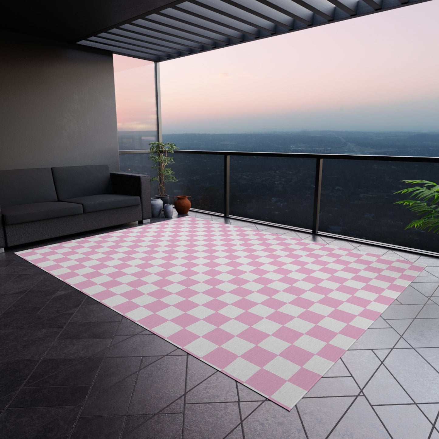 Pink Checkered Rug