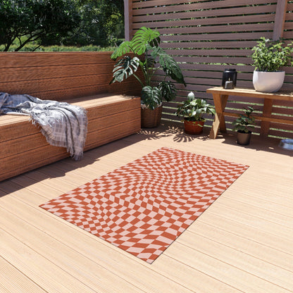 Wavy Red Checkered Rug