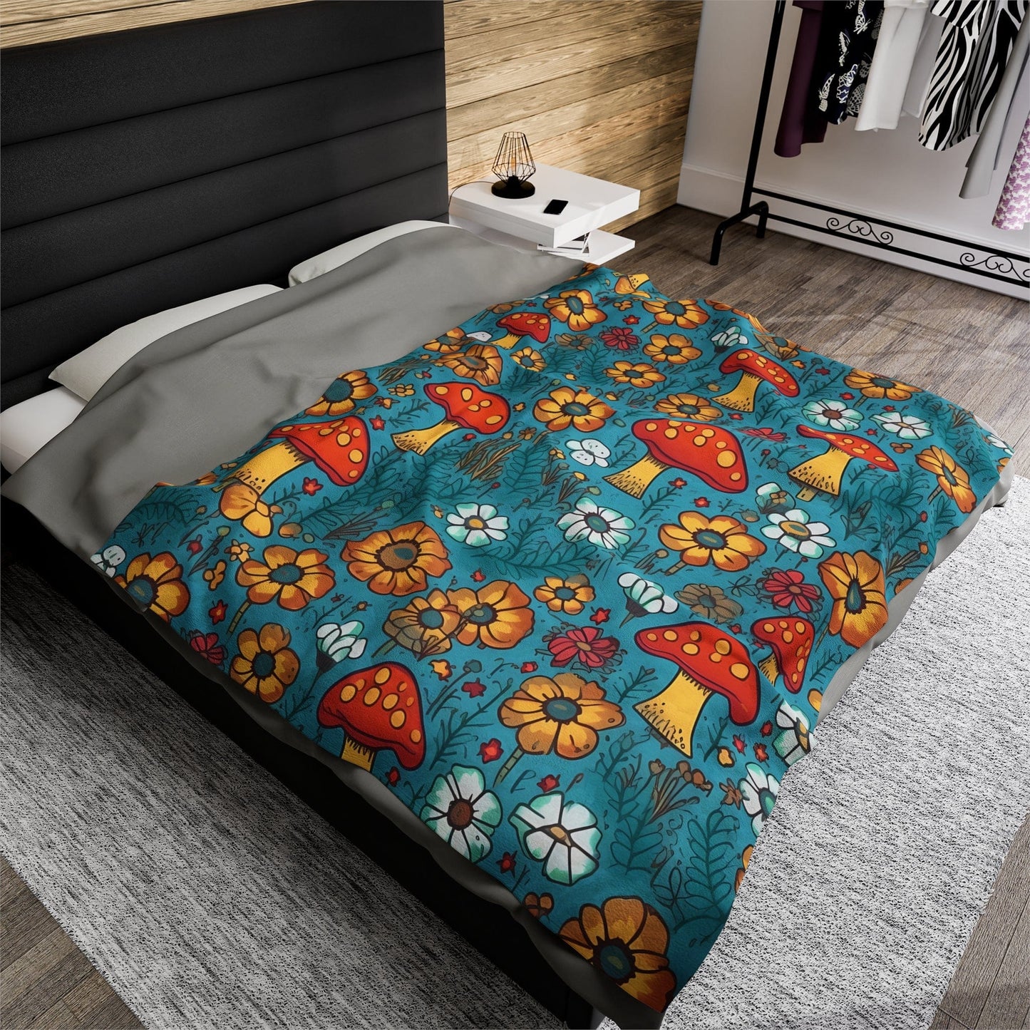 Cute Blue Mushroom Throw Blanket