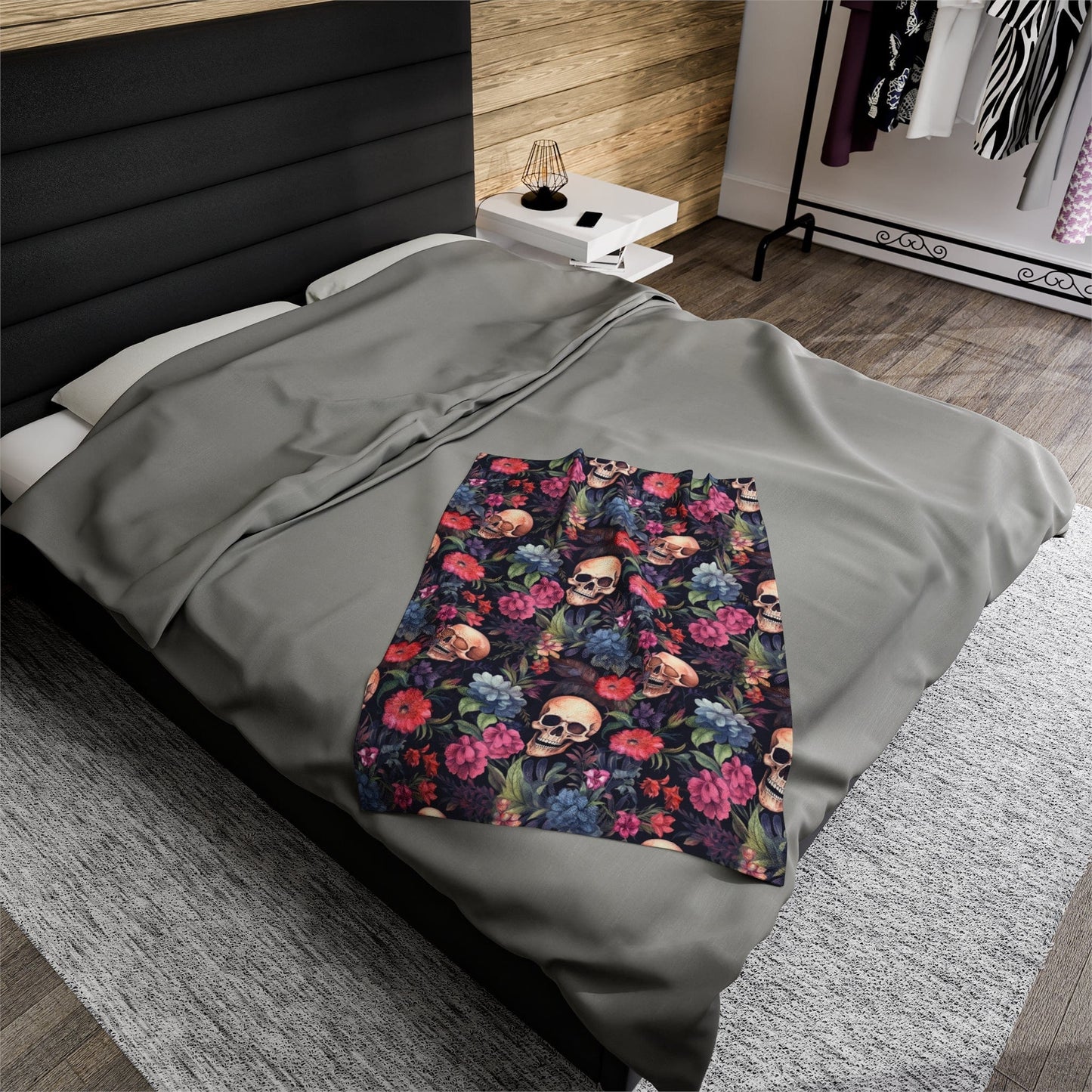 Skulls and Flowers Throw Blanket